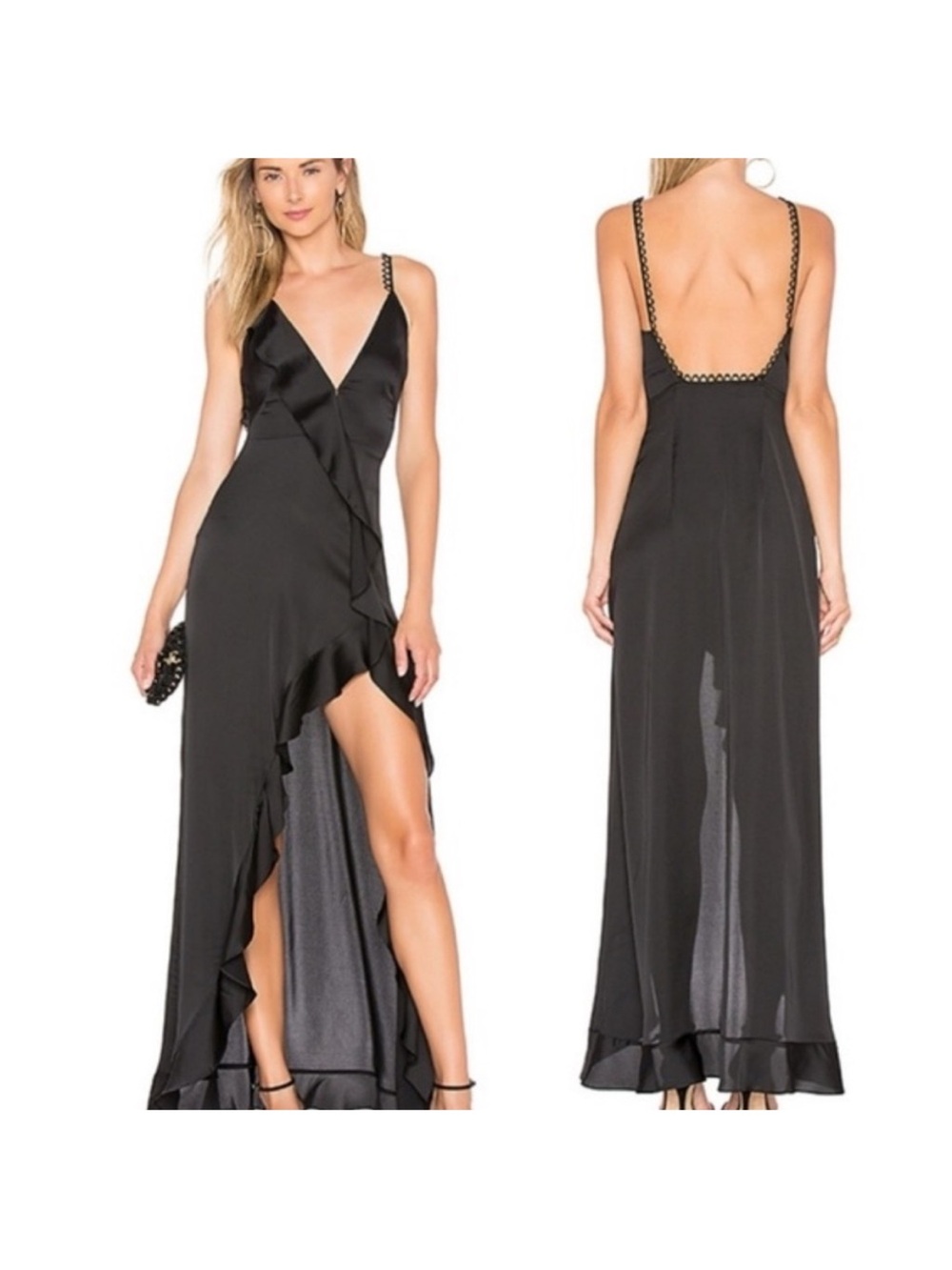 For Love and Lemons Black Isabella Ruffle Maxi Dress